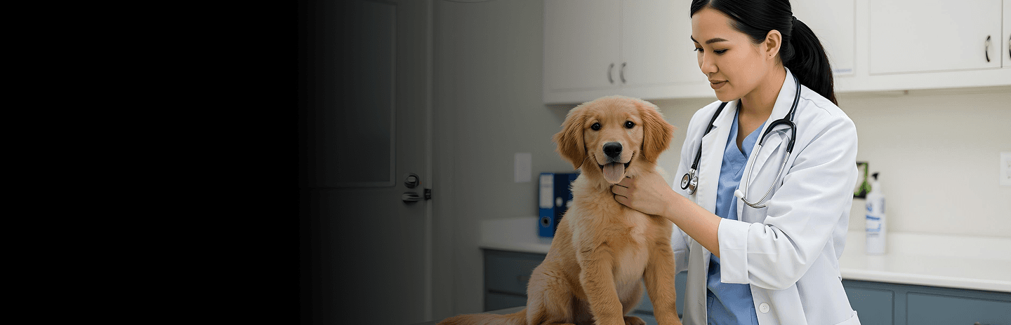 Pet grooming professional working with a dog