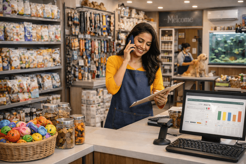 A women near the pet store billing desk