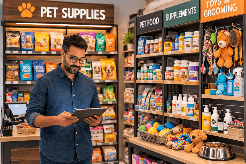 pet business owner checking the inventory